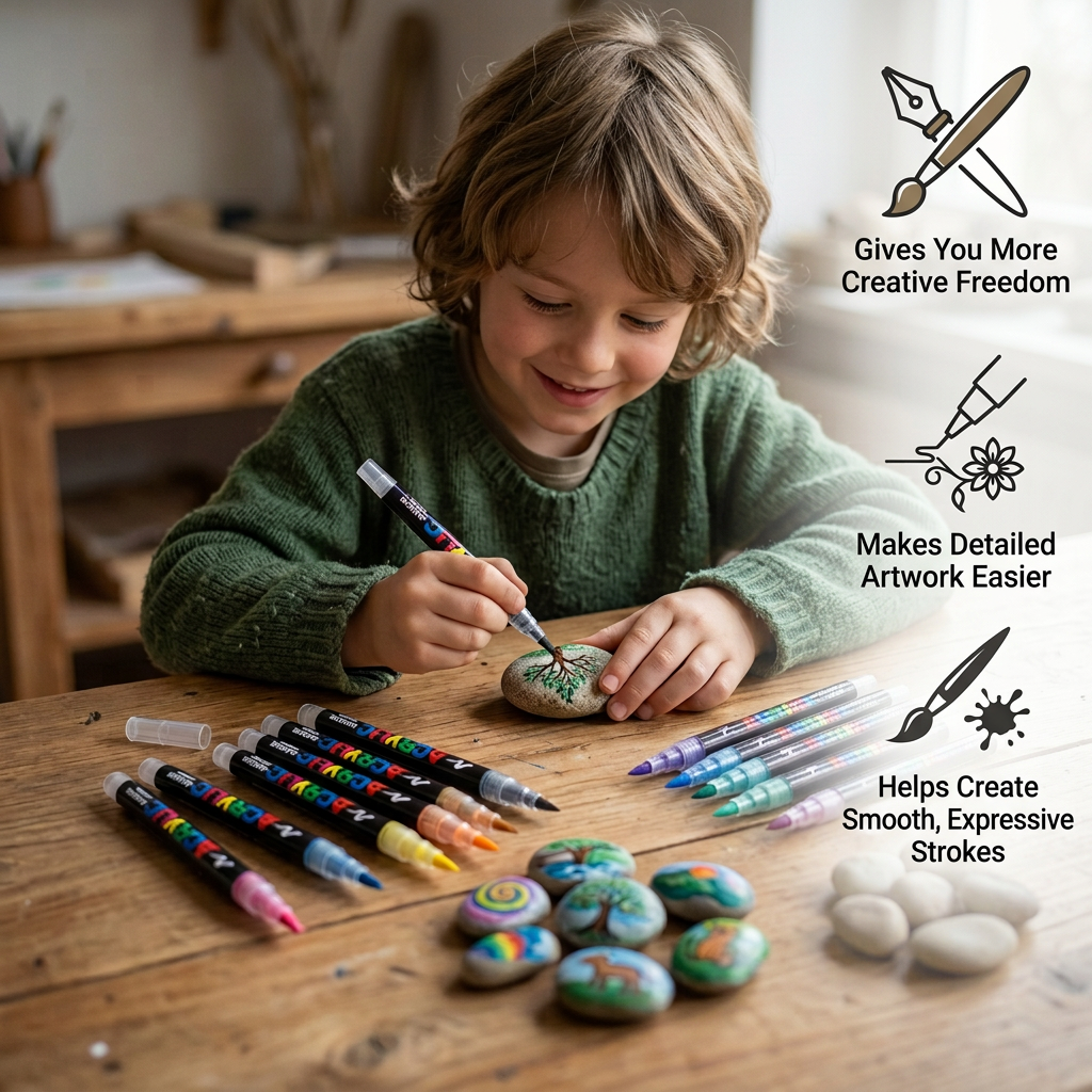 Dual-Tip Acrylic Paint Marker Set with Fine & Brush Tips