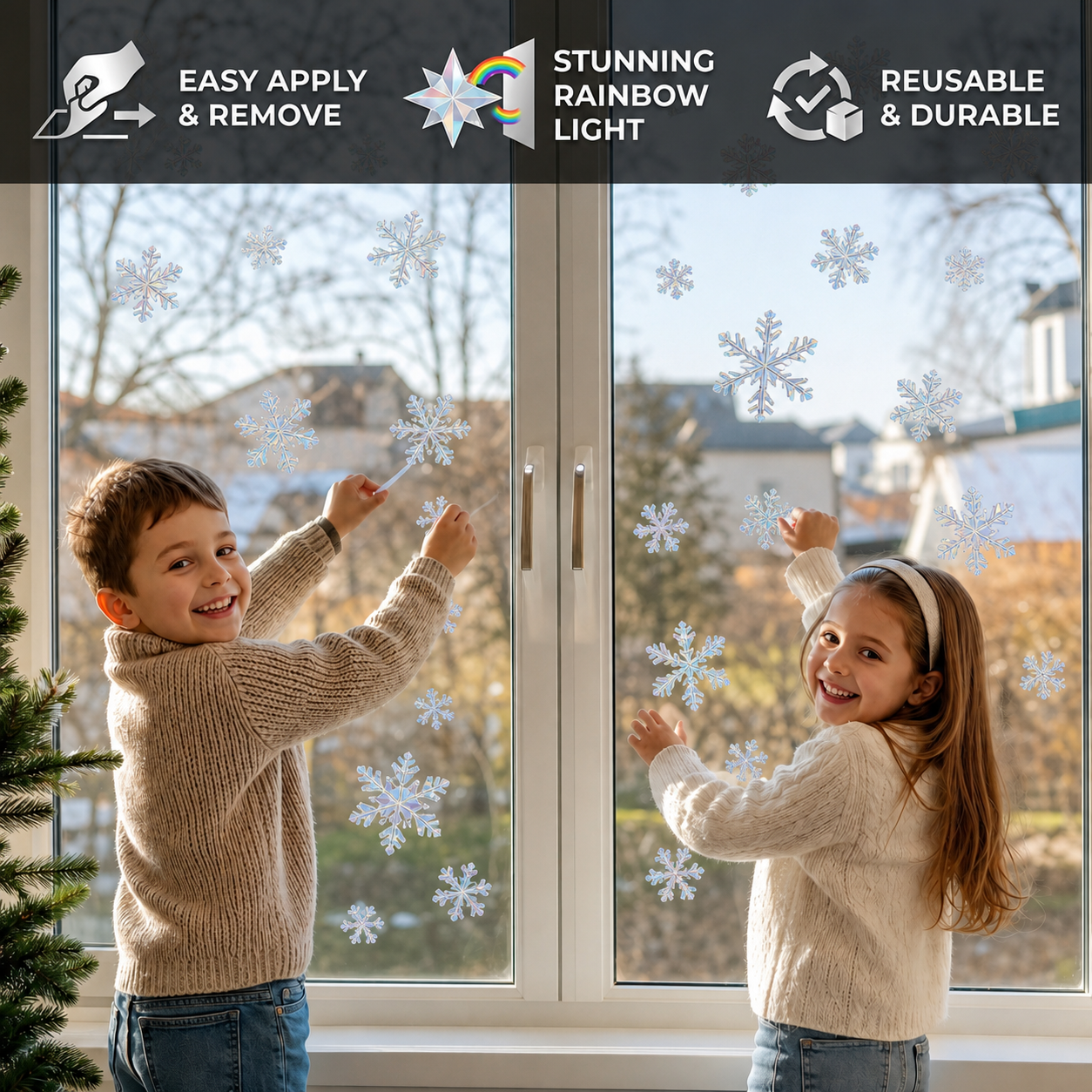 Reusable Snowflake Suncatcher Window Stickers