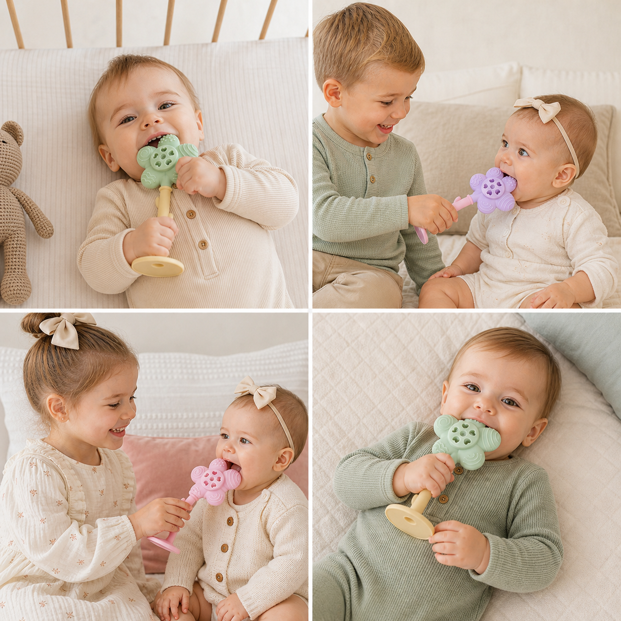 2-in-1 Sunflower Baby Teether & Rattle with Suction Base