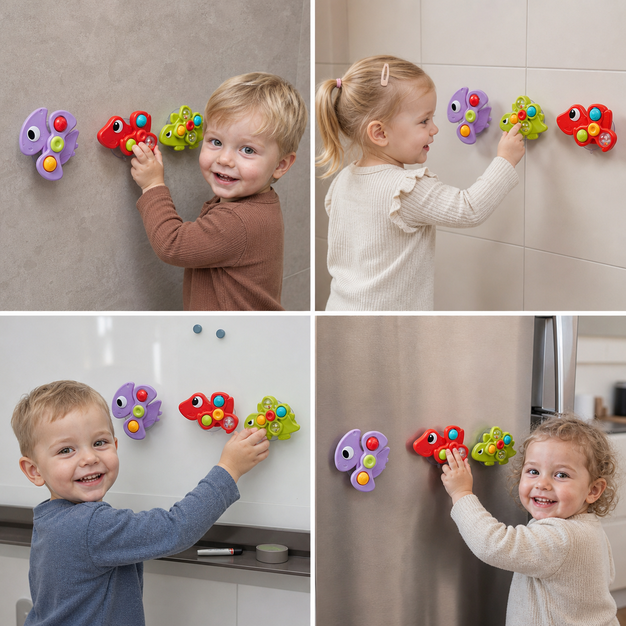 Dinosaur Suction Cup Spinner Toy for Babies & Toddlers Set of 3