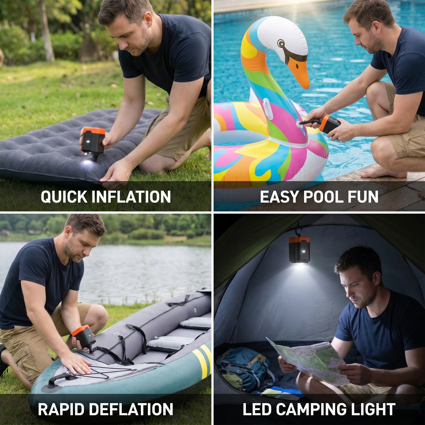 Portable Mini Air Pump with LED Light – Fast Inflate & Deflate