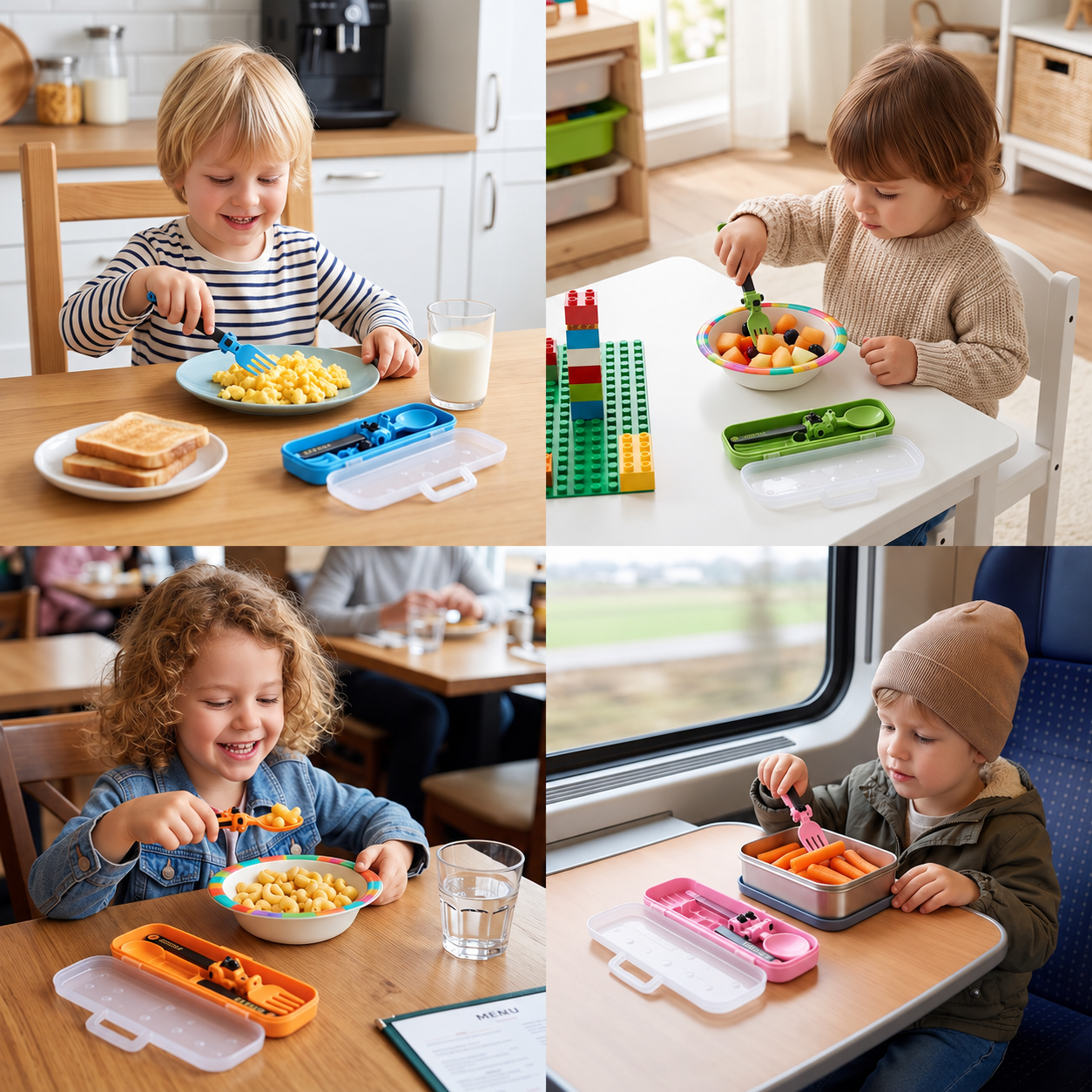 3-Piece Construction Vehicle Kids’ Utensil Set with Spoon, Fork & Travel Case