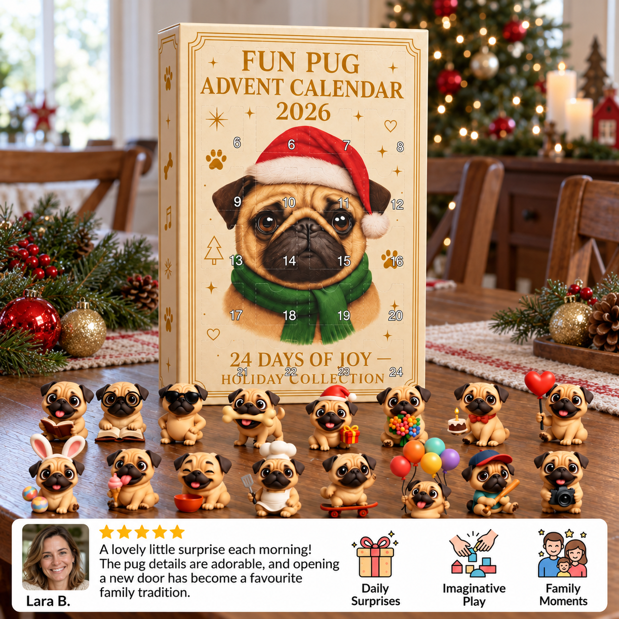 24-Day Pug Advent Calendar with Surprise Figurines