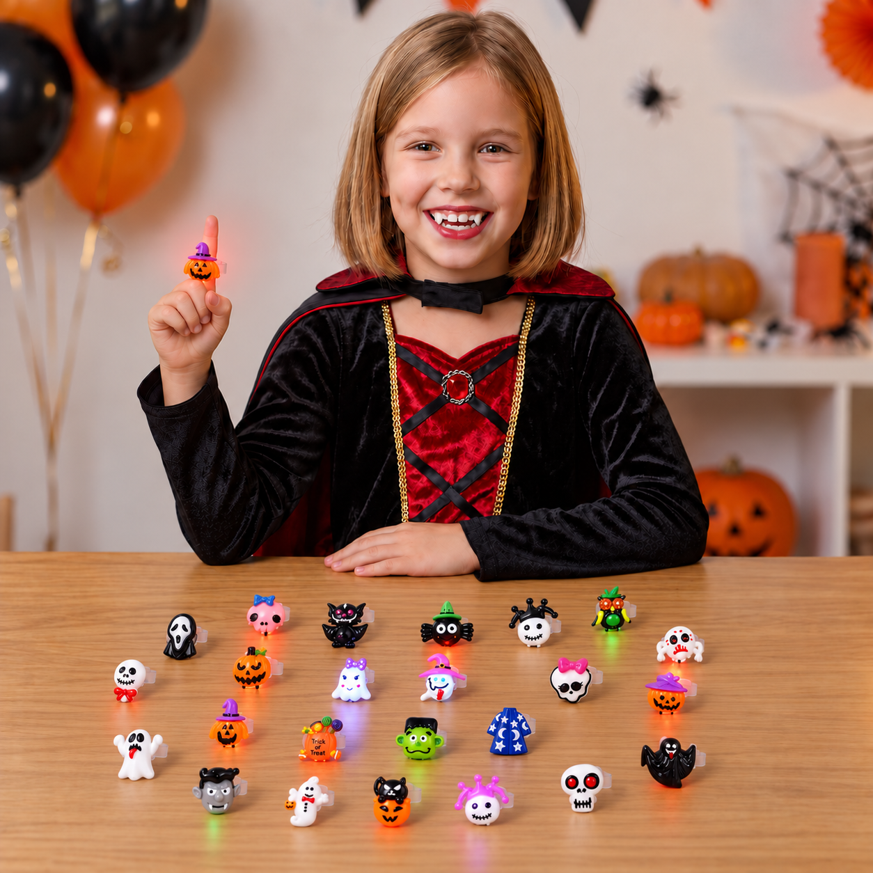 24-Pack Flashing LED Halloween Rings for Kids’ Party Favors & Treat Bags