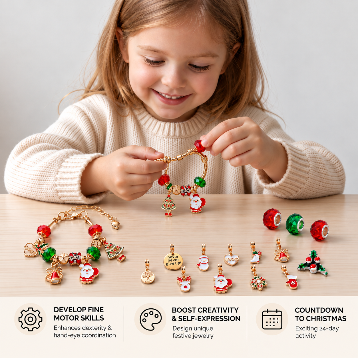 24-Day Christmas Bracelet Advent Calendar – DIY Jewelry-Making Kit for Girls