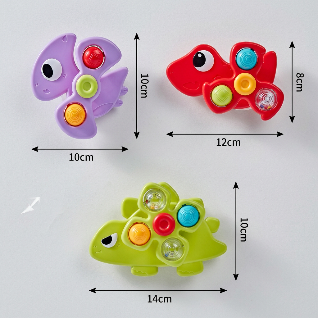 Dinosaur Suction Cup Spinner Toy for Babies & Toddlers Set of 3