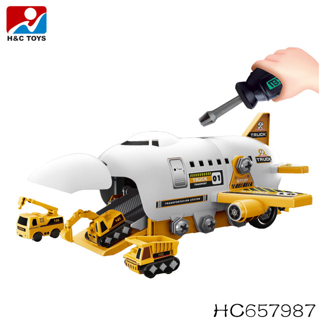 DIY Airplane Transport Truck Playset with Construction Vehicles