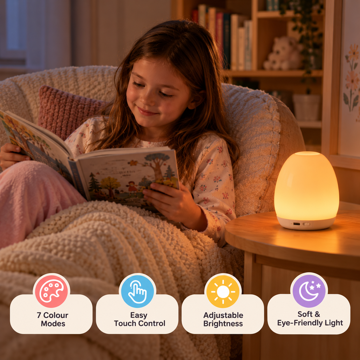 Egg-Shaped Silicone Night Light – Touch Control, 7-Colour Changing