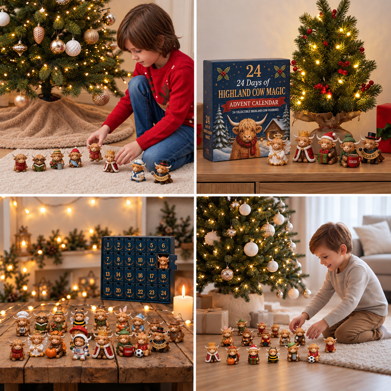 24-Day Highland Cow Advent Calendar with Collectible Mini Figurines