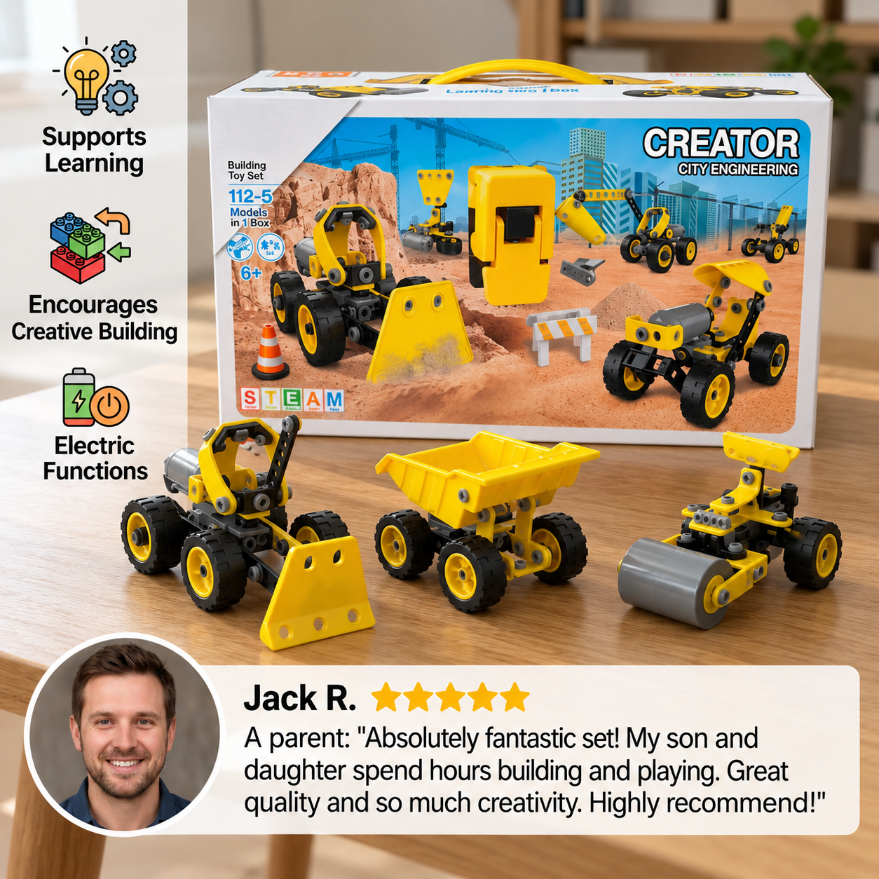 10-in-1 Creative Electric Construction Truck Building Set for Kids