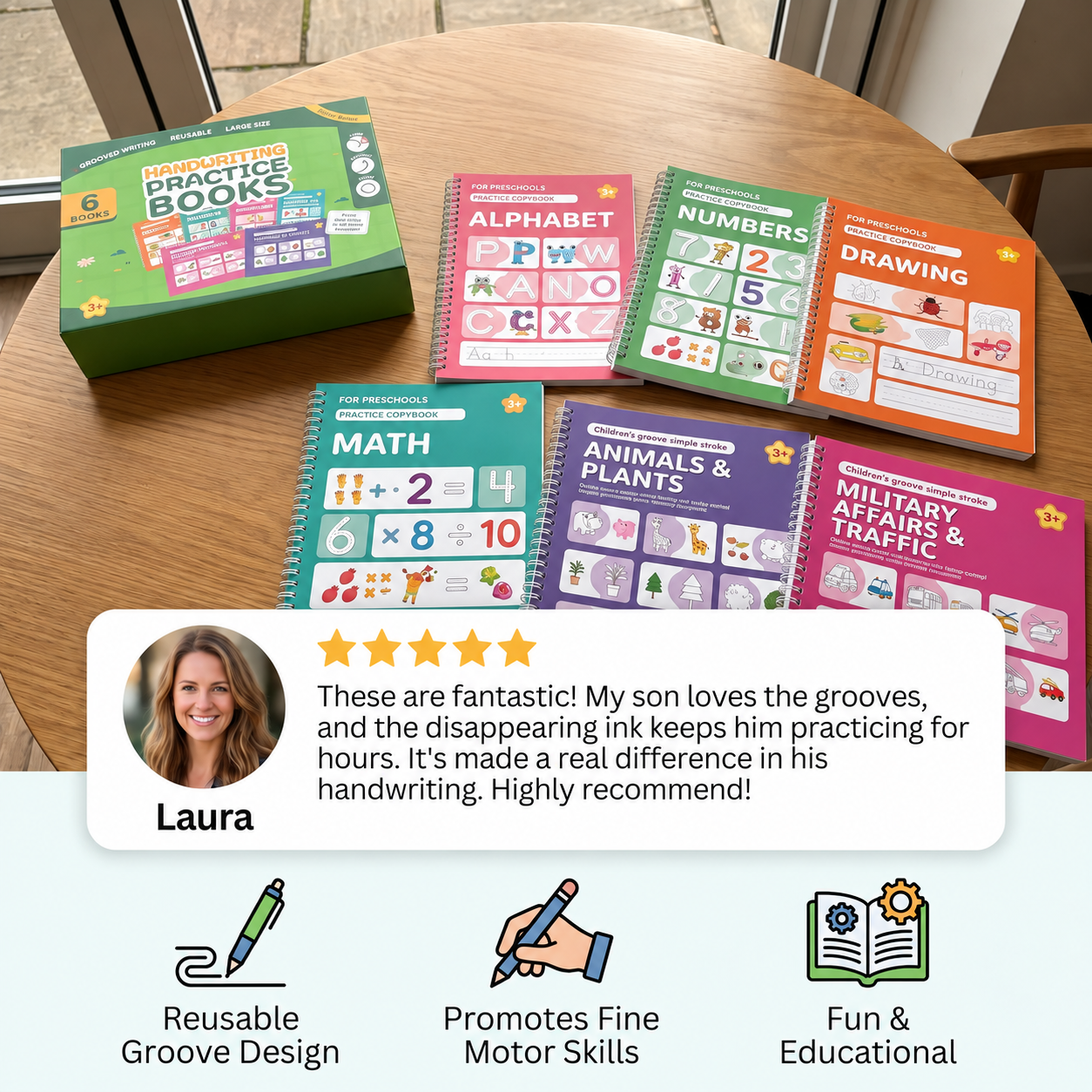Reusable Grooved Handwriting Practice Books for Kids – 6-Piece Tracing & Writing Set