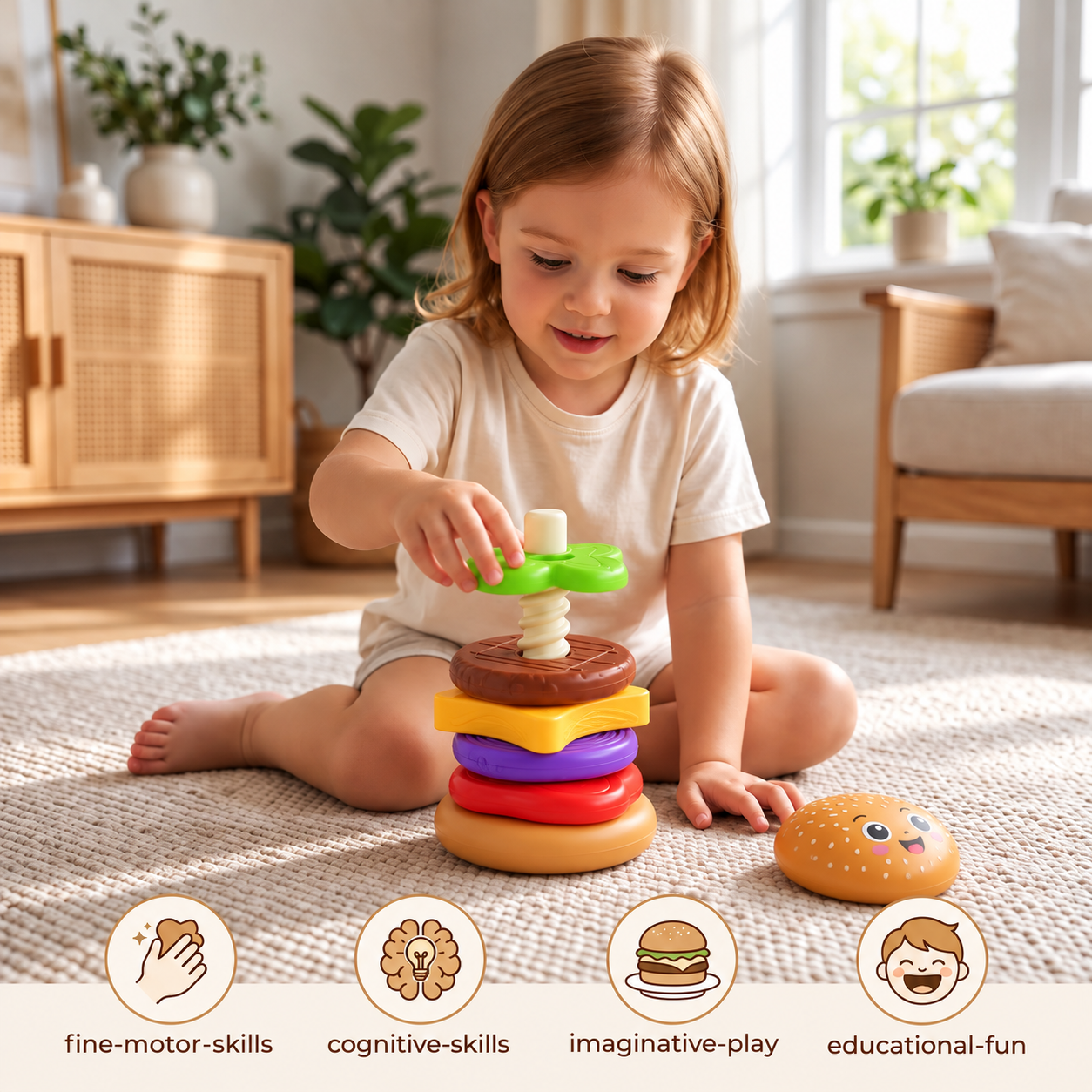 Interactive Rotating Burger Stacking Puzzle