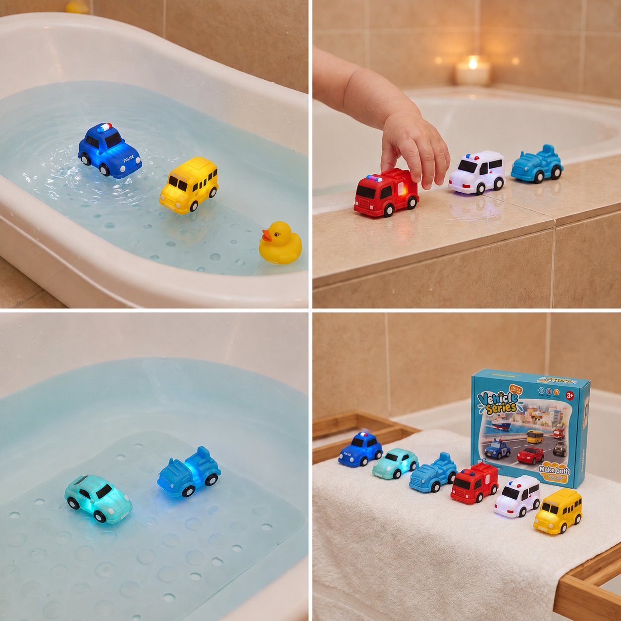 Light-Up Bath Toy Car Set – Water-Activated Baby Bath Toys