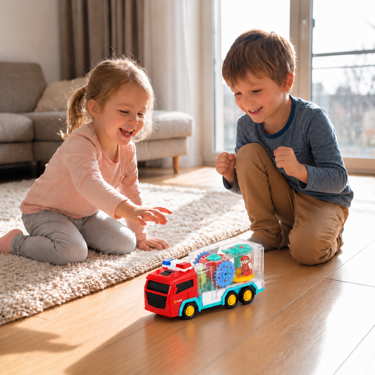 Interactive Fire Truck Toy with Colorful Moving Gears