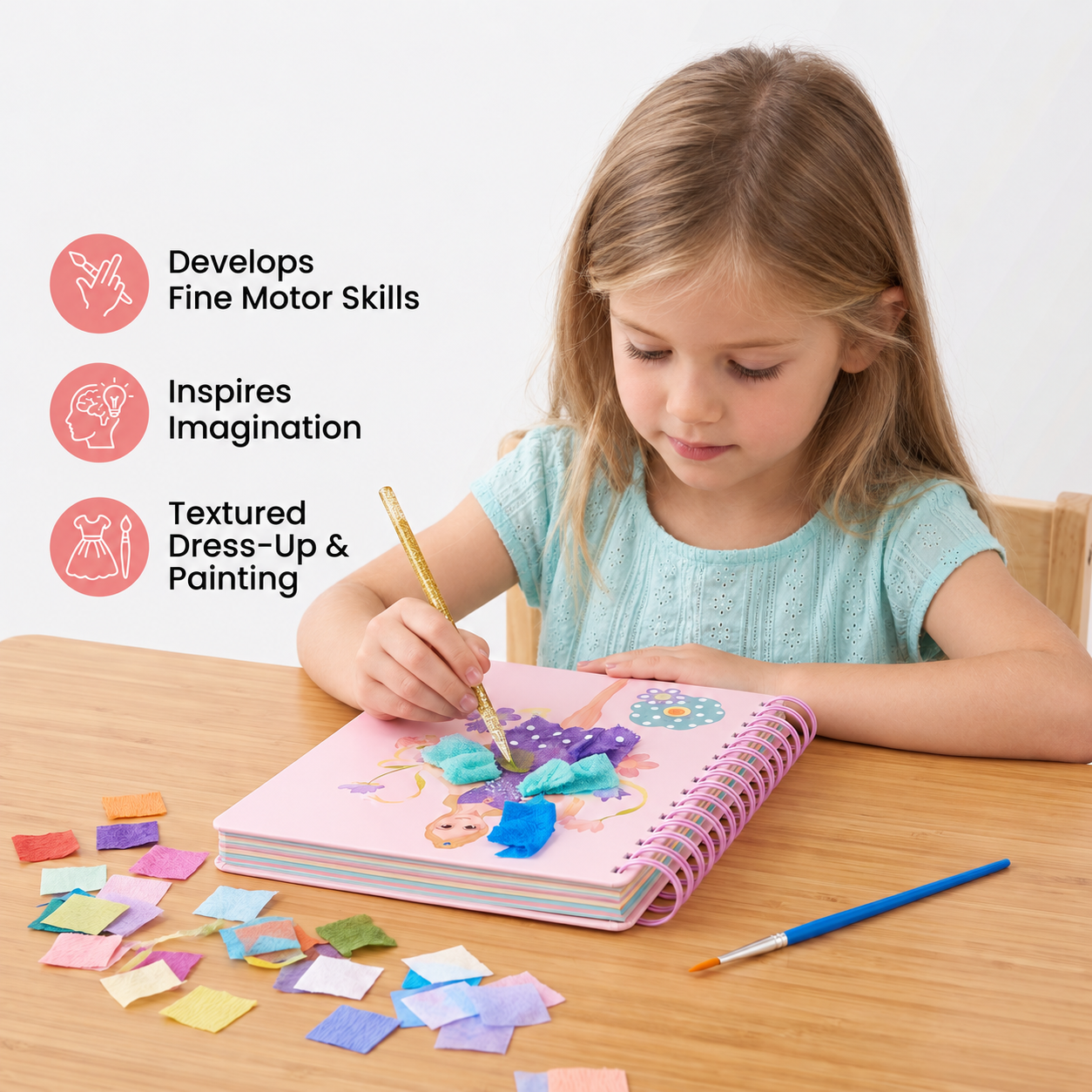 4-in-1 Fairy Princess Diamond Painting, Poke-In, Embroidery & Watercolor Art Kit for Kids