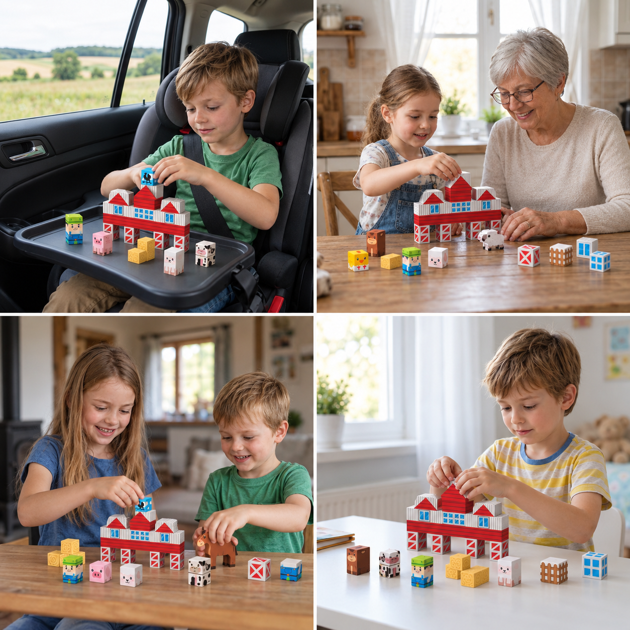 Farm Story Magnetic Building Blocks Travel Playset with Animals & Barn