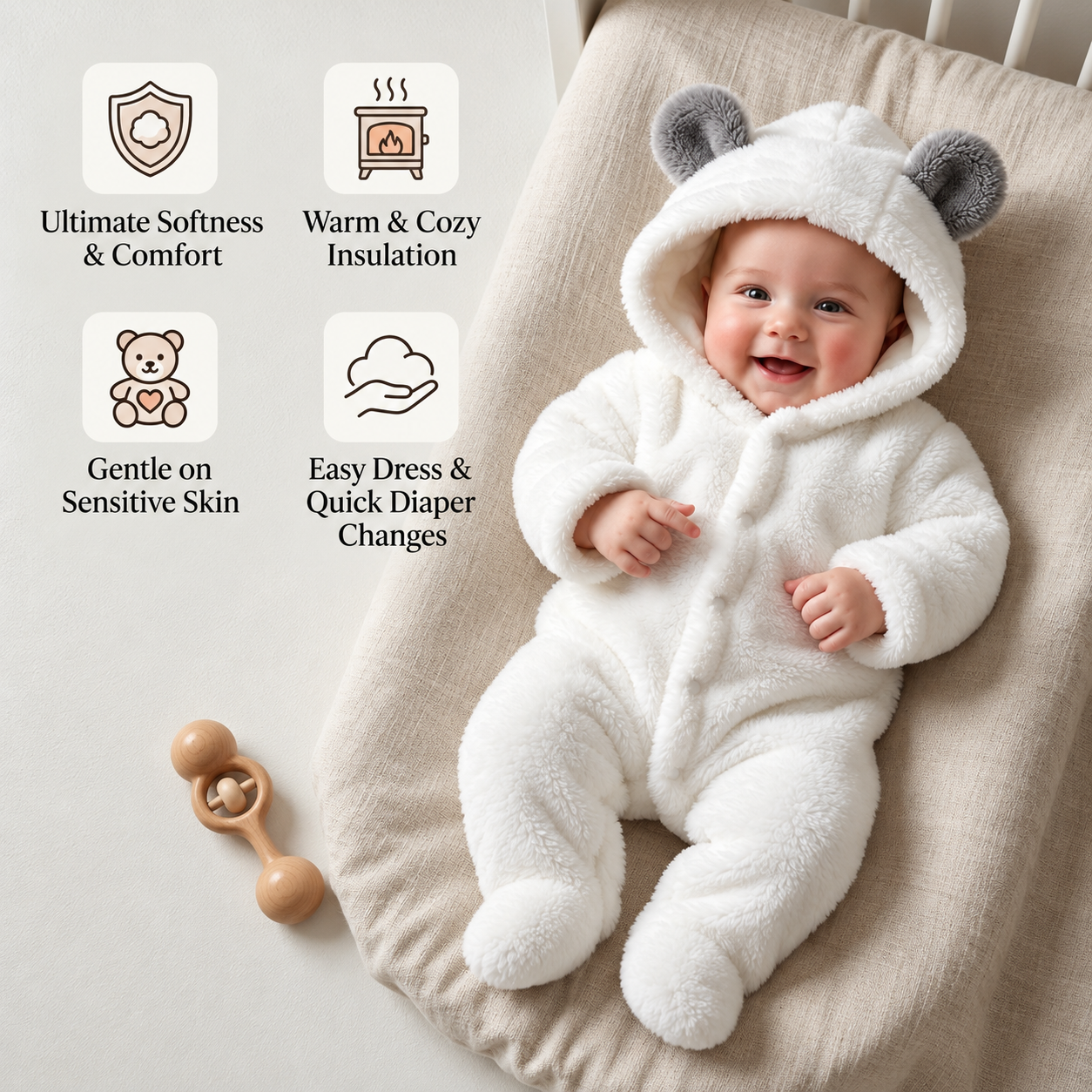 Soft & Cozy Hooded Baby Bear Jumpsuit