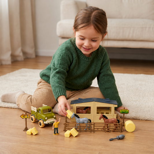 DIY Take-Apart Farm Truck & Horse Stable Play Set for Kids