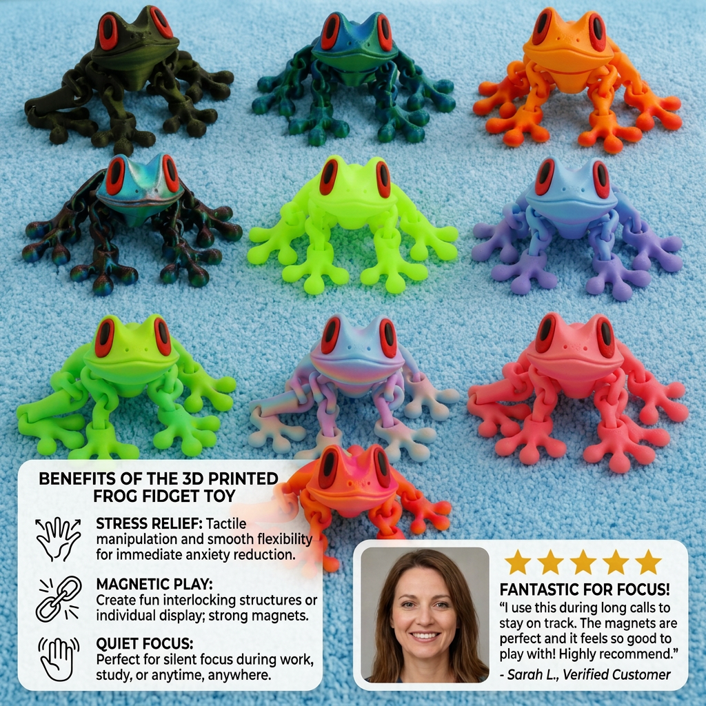 3D Printed Magnetic Flexible Frog Fidget Toy