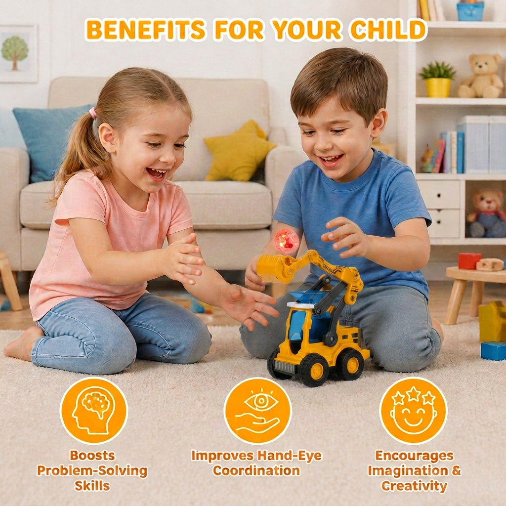 Interactive Light-Up Construction Bulldozer with Ball Launcher for Kids
