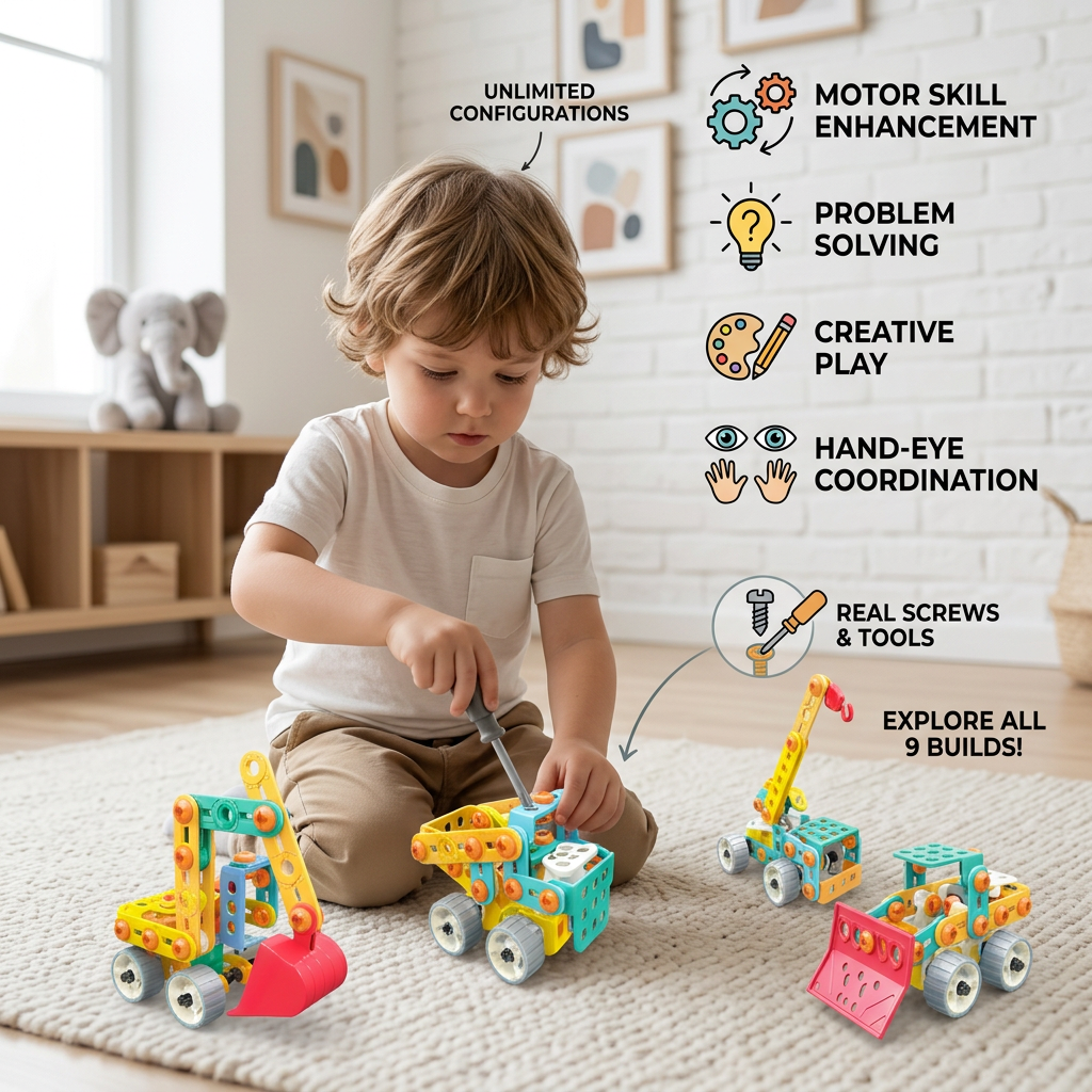 9-in-1 STEM Construction Vehicle Building Kit