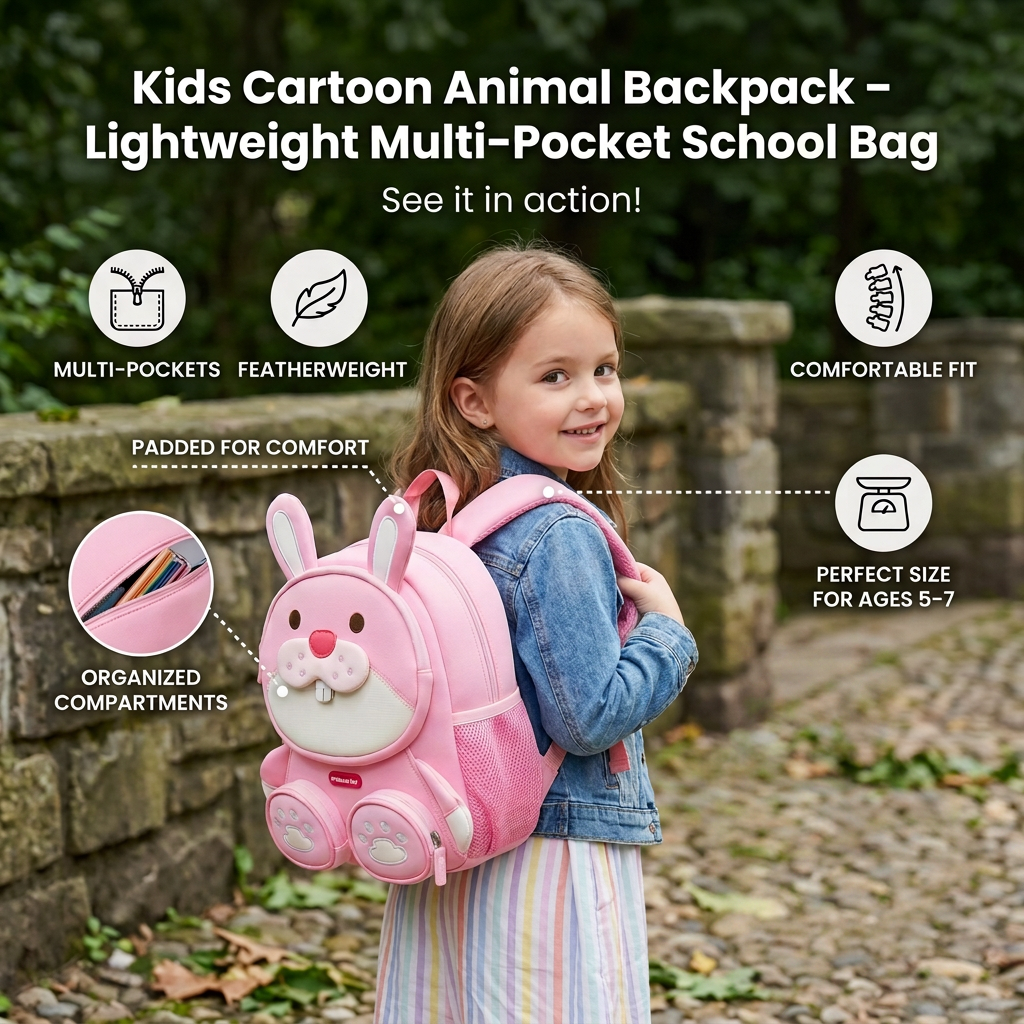 Kids Cartoon Animal Backpack – Lightweight Multi-Pocket School Bag