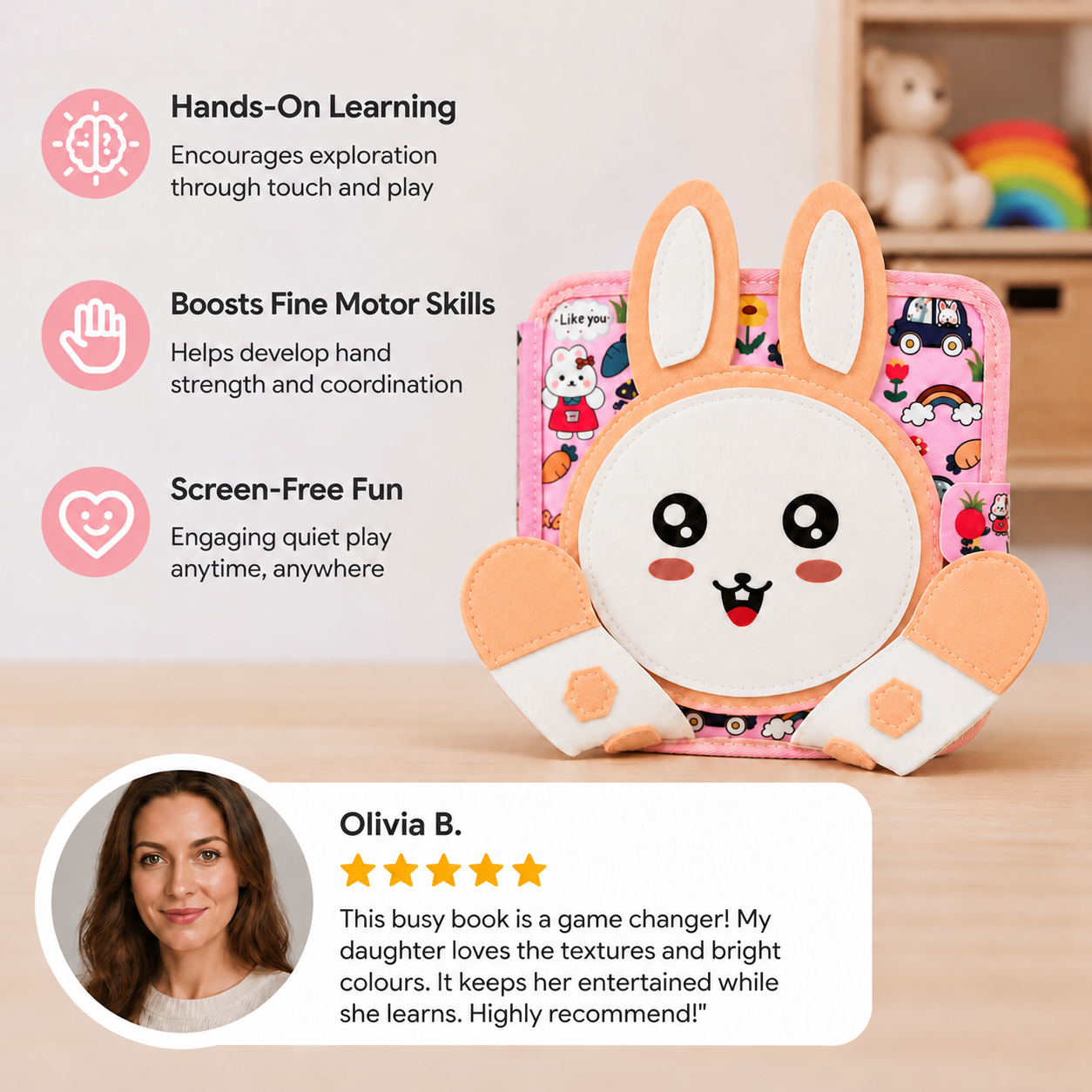 Montessori Touch & Feel Sensory Busy Book for Toddlers