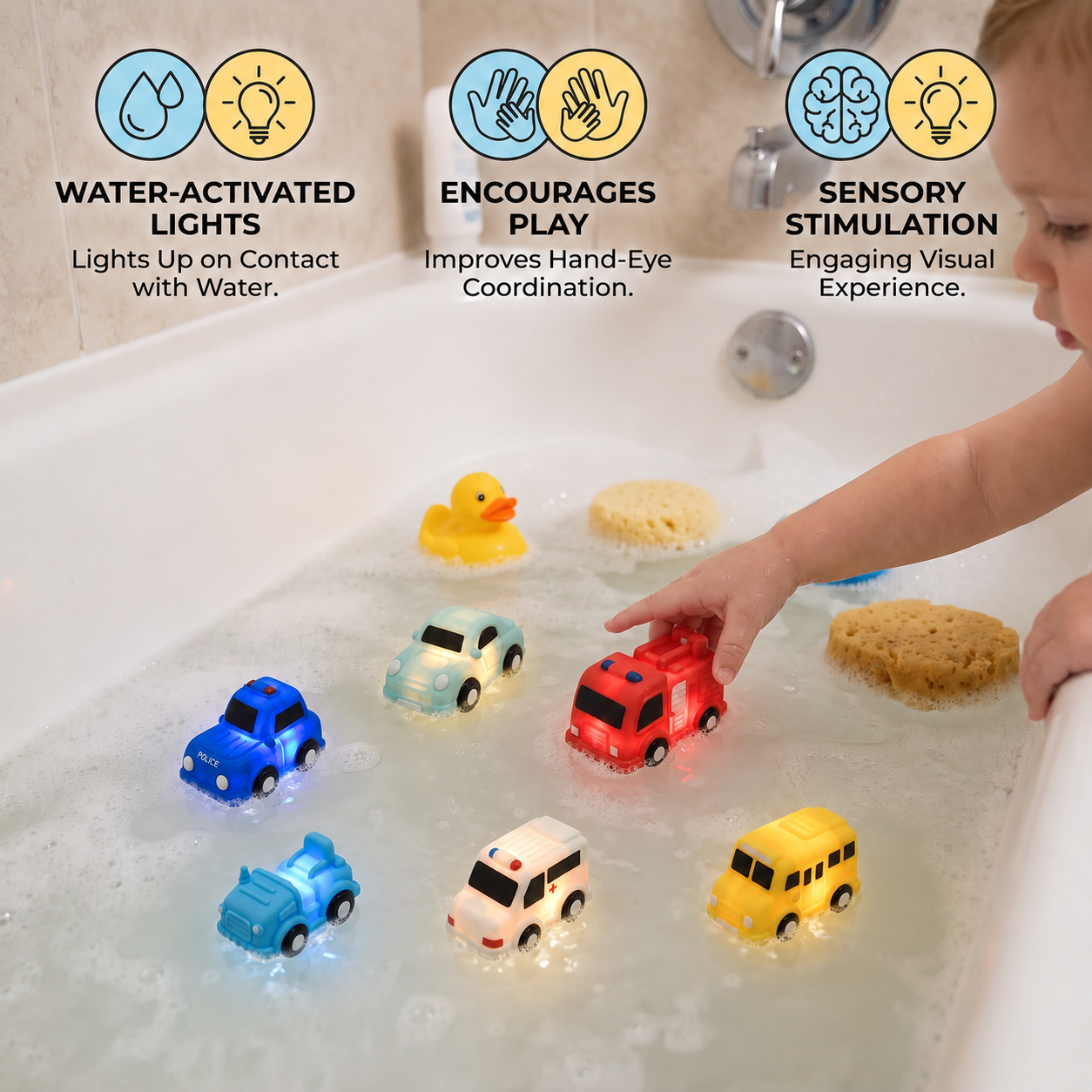 Light-Up Bath Toy Car Set – Water-Activated Baby Bath Toys