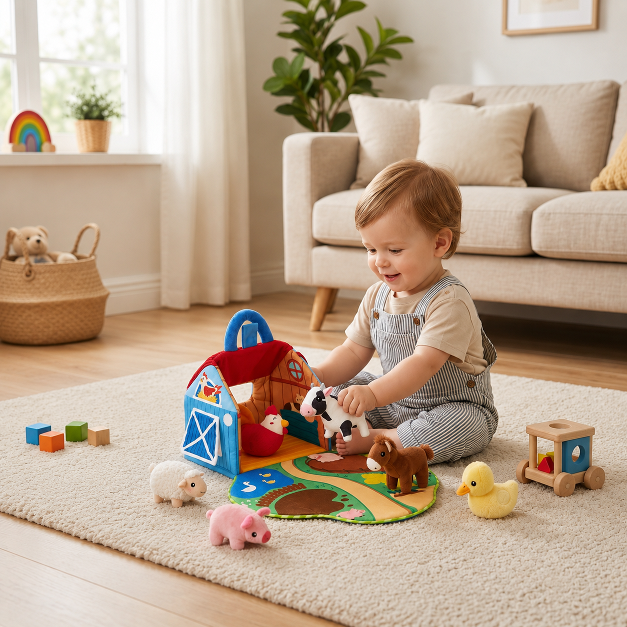 Farm Animal Plush Playset – Interactive Learning Toy with Portable Playhouse
