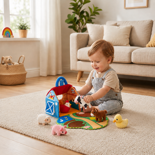 Farm Animal Plush Playset – Interactive Learning Toy with Portable Playhouse