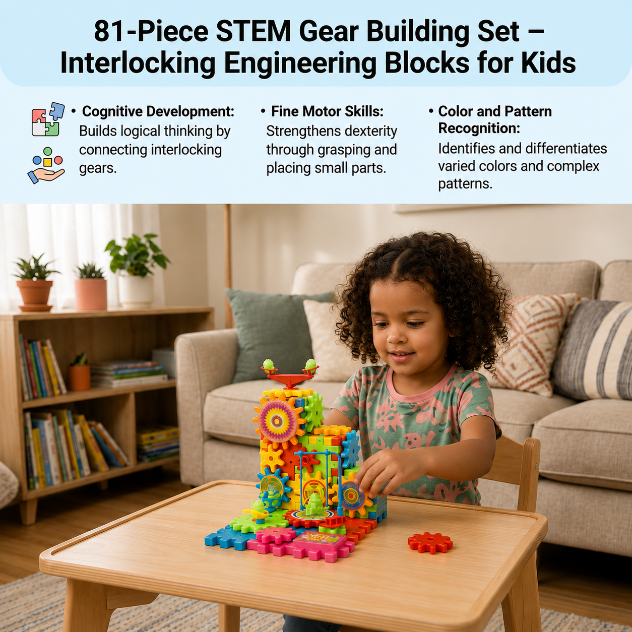 81-Piece STEM Gear Building Set – Interlocking Engineering Blocks for Kids