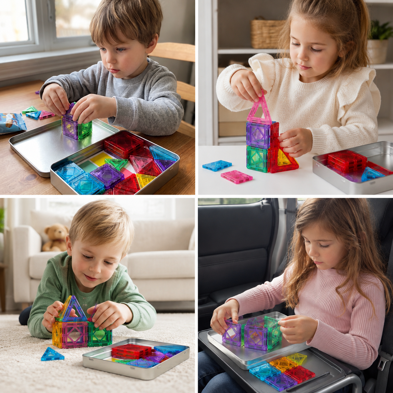 Compact Magnetic Tiles – 40-Piece Montessori Travel Set