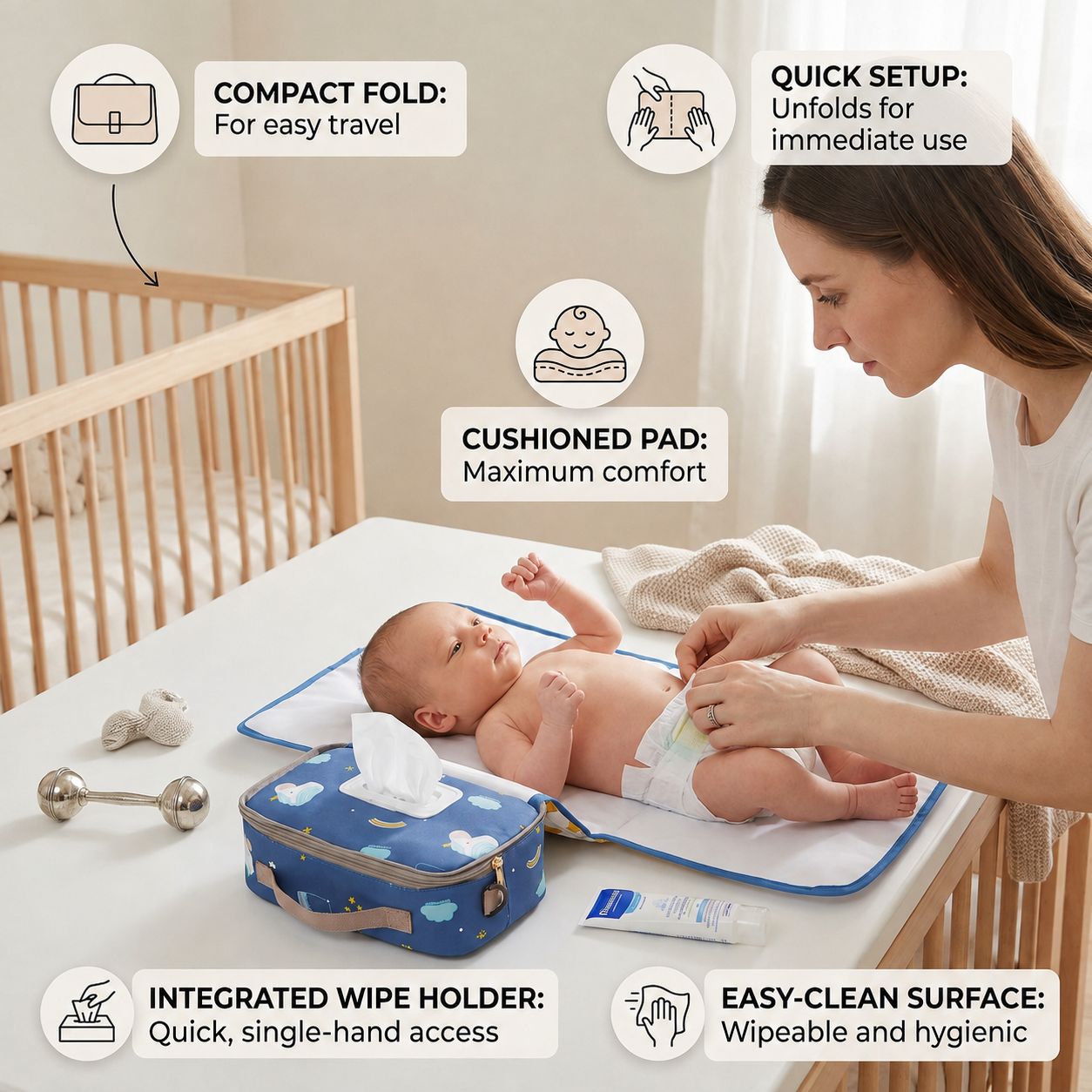 3in1 Stroller Organizer Bag – Waterproof Diaper Caddy with Insulated Pockets