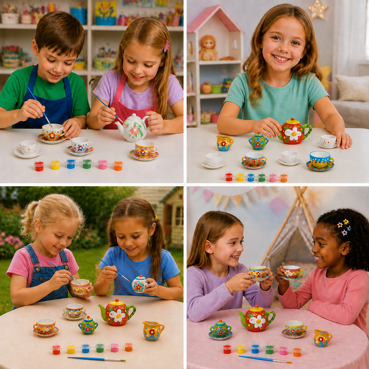 DIY Ceramic Tea Set Painting Kit for Kids