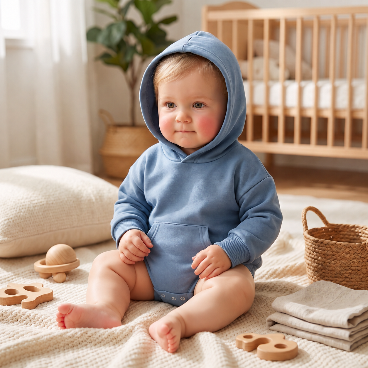 Hooded Baby Romper – Soft Long Sleeve Onesie with Front Pocket