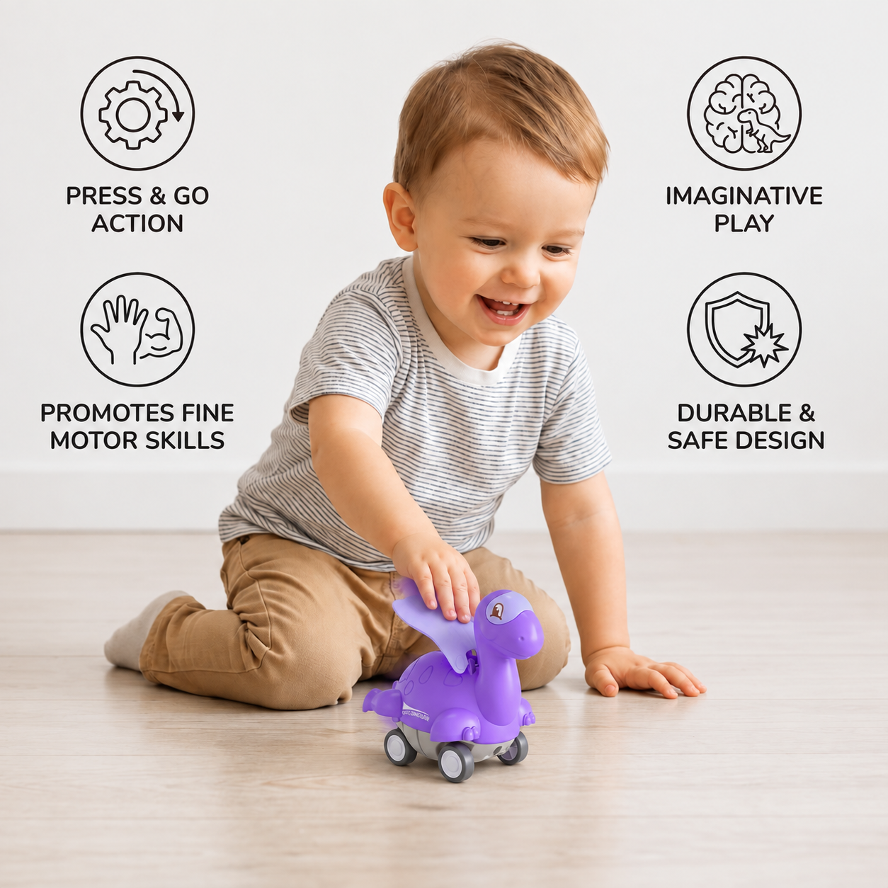 Press & Go Dinosaur Cars – Rolling Dinosaur Toys for Kids