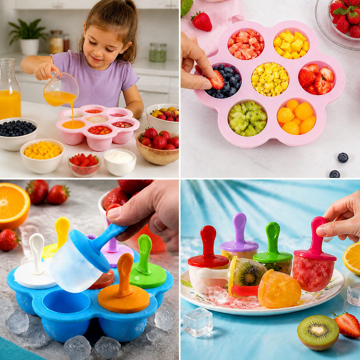 7-Piece Silicone Popsicle Mold – Reusable Ice Pop Maker for Kids