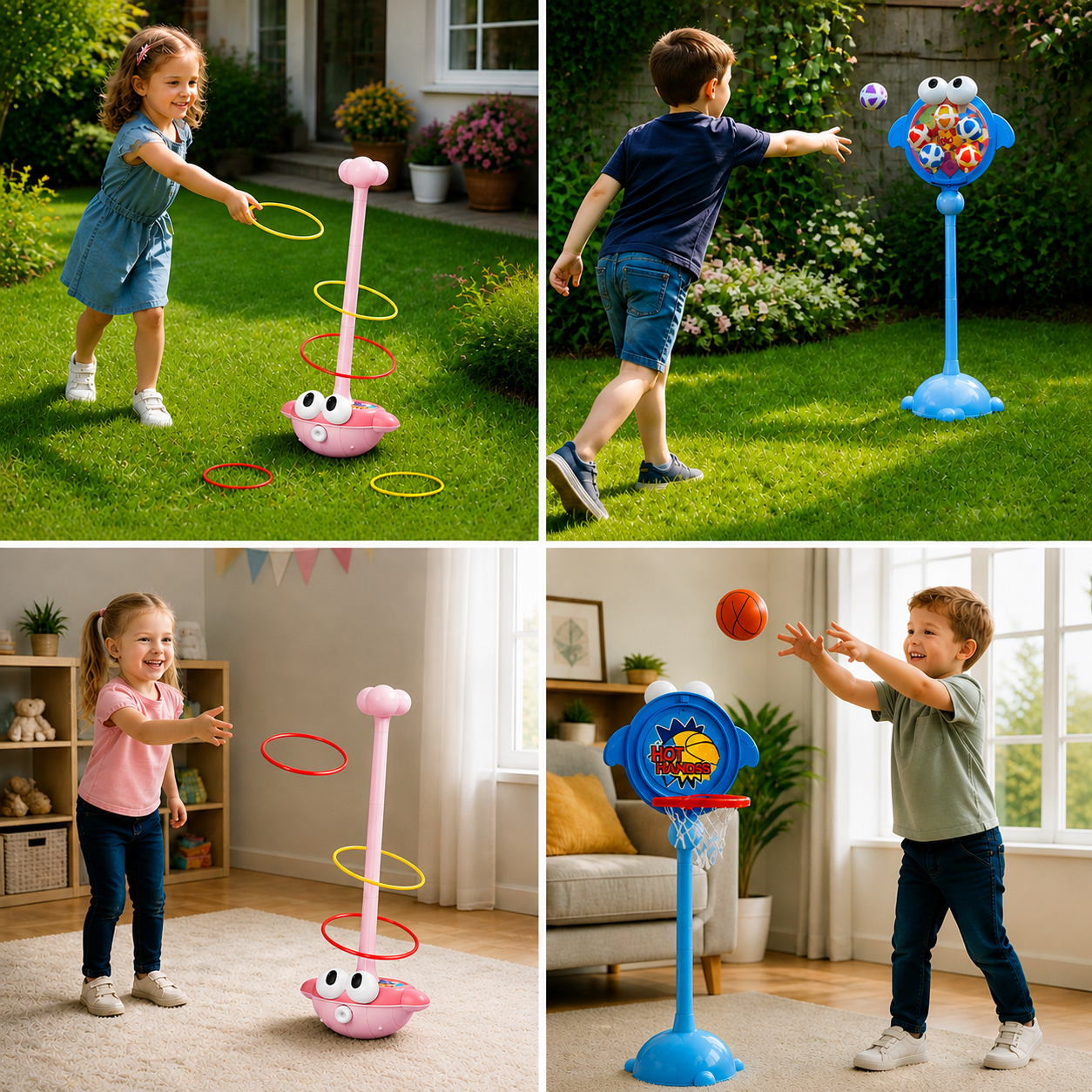 3-in-1 Educational Activity Game – Ring Toss, Basketball & Sticky Ball