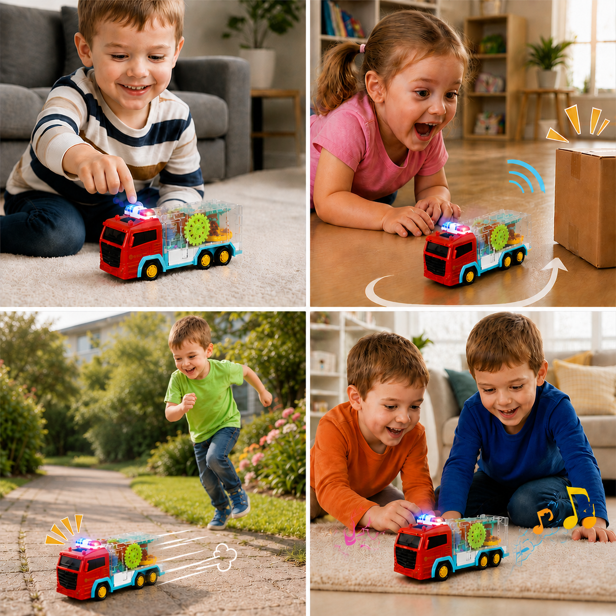 Interactive Gear Fire Truck Toy with Lights