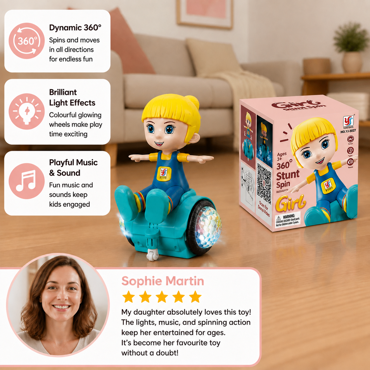 Interactive 360° Dancing Balance Toy with Lights & Music