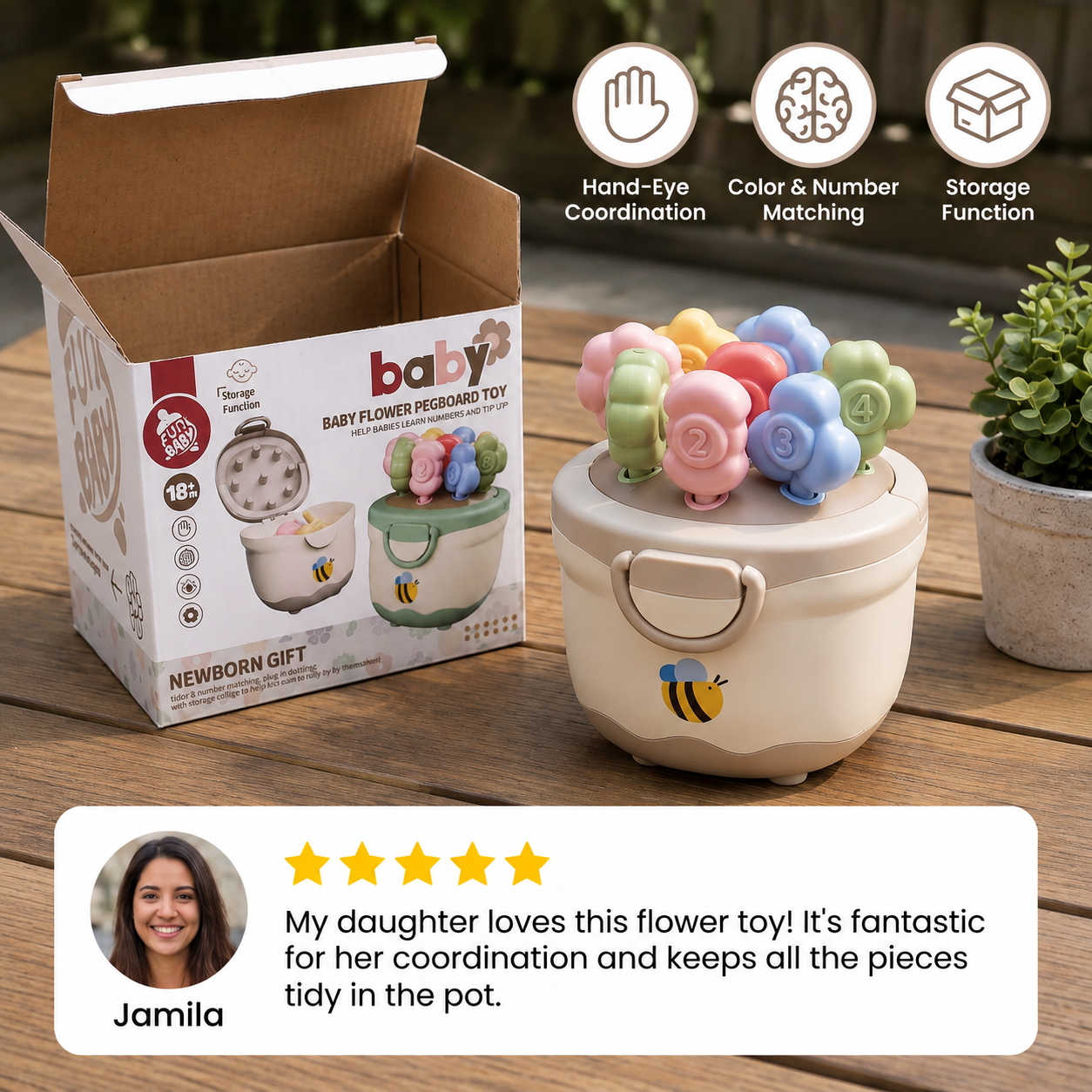 Montessori Flower Pot Color & Number Matching Learning Game