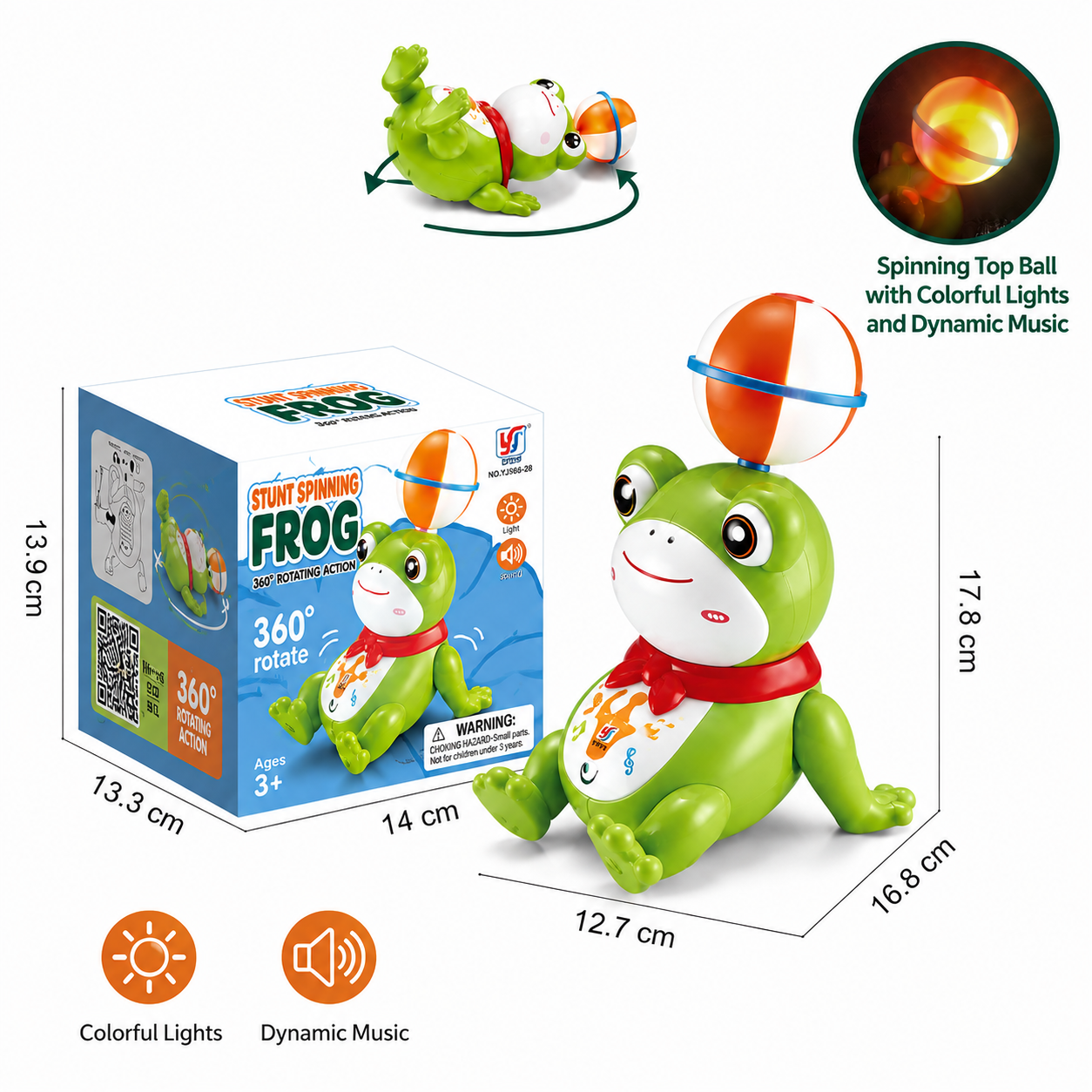 Interactive Ball-Balancing Frog Toy with Lights, Music & 360° Rotation