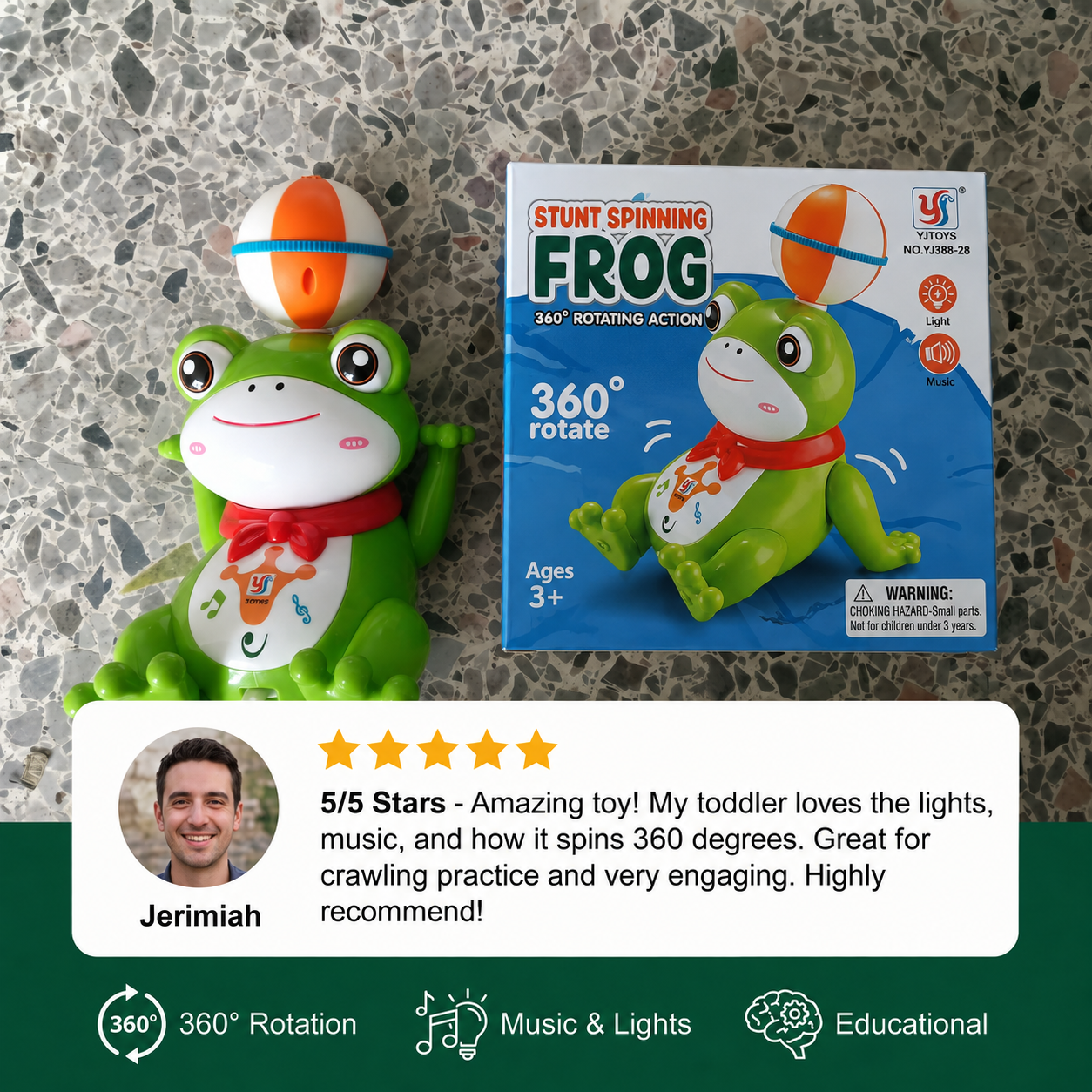 Interactive Ball-Balancing Frog Toy with Lights, Music & 360° Rotation