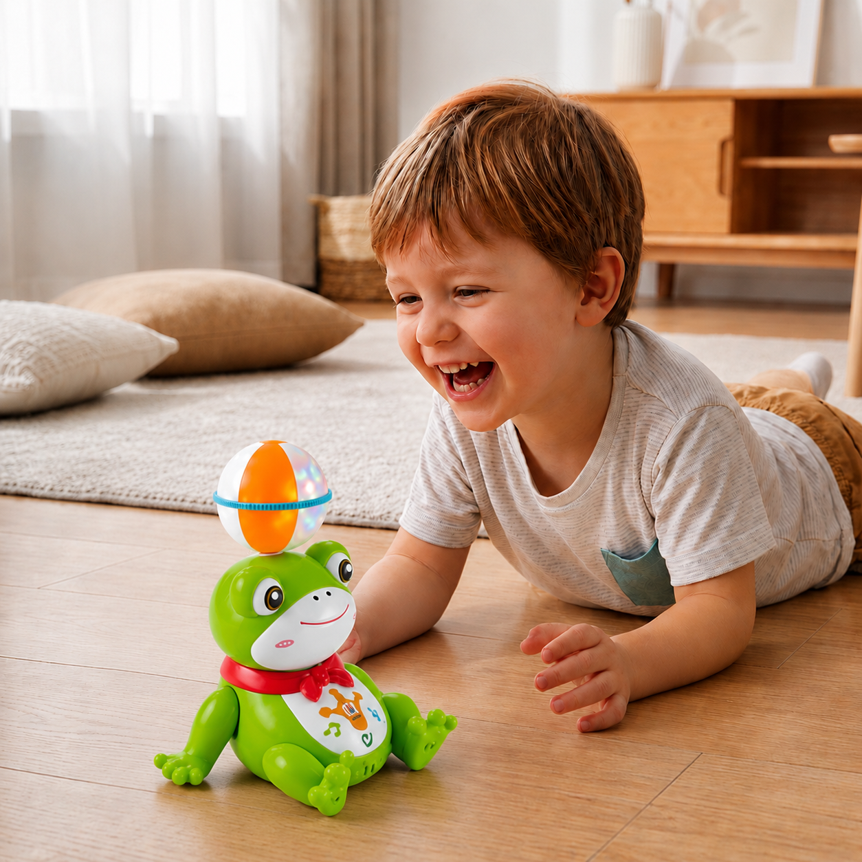 Interactive Ball-Balancing Frog Toy with Lights, Music & 360° Rotation