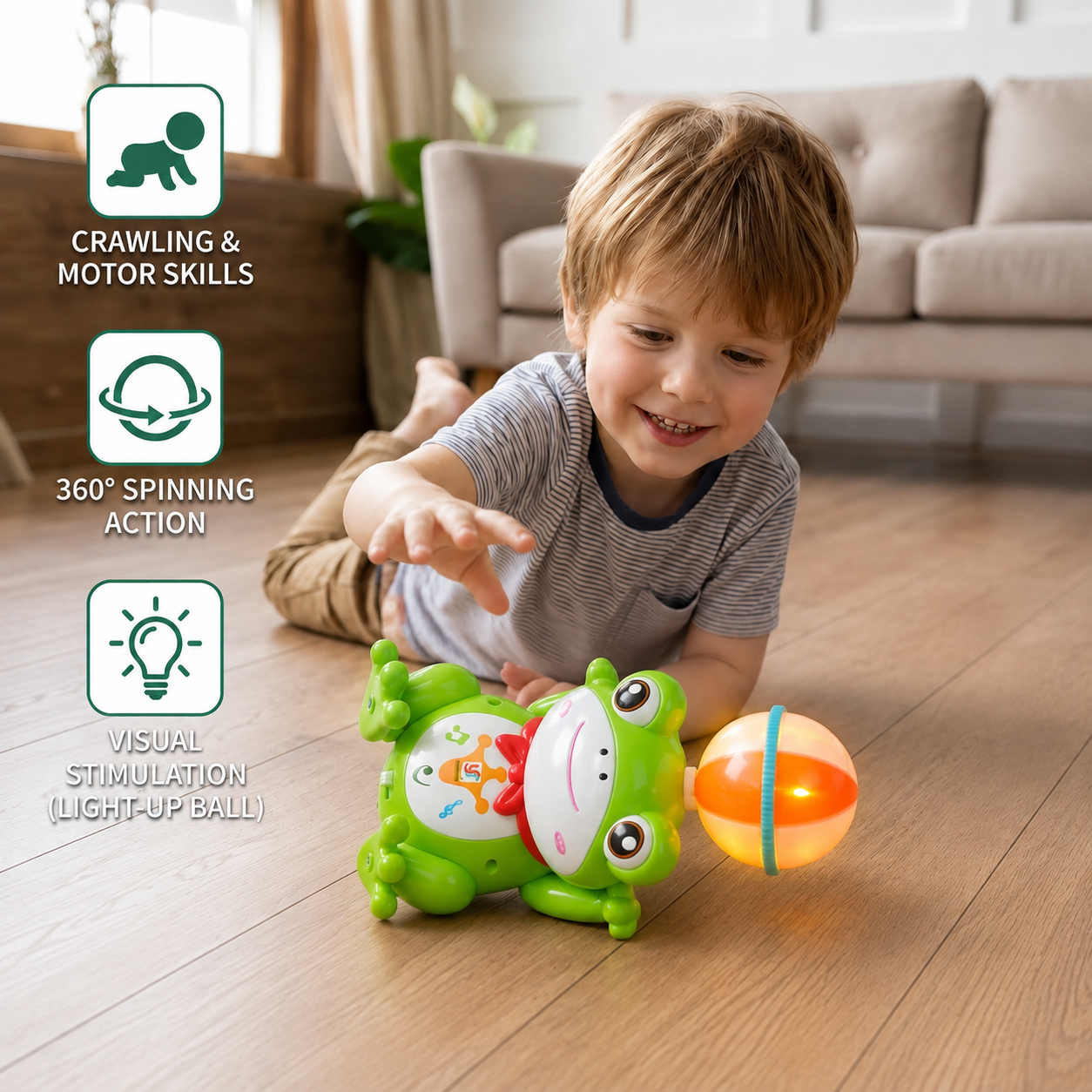Interactive Ball-Balancing Frog Toy with Lights, Music & 360° Rotation