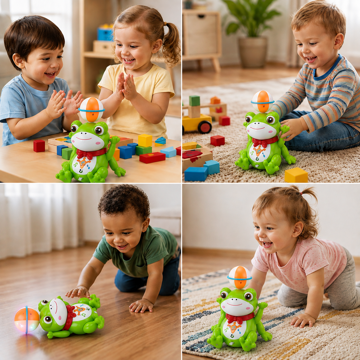 Interactive Ball-Balancing Frog Toy with Lights, Music & 360° Rotation