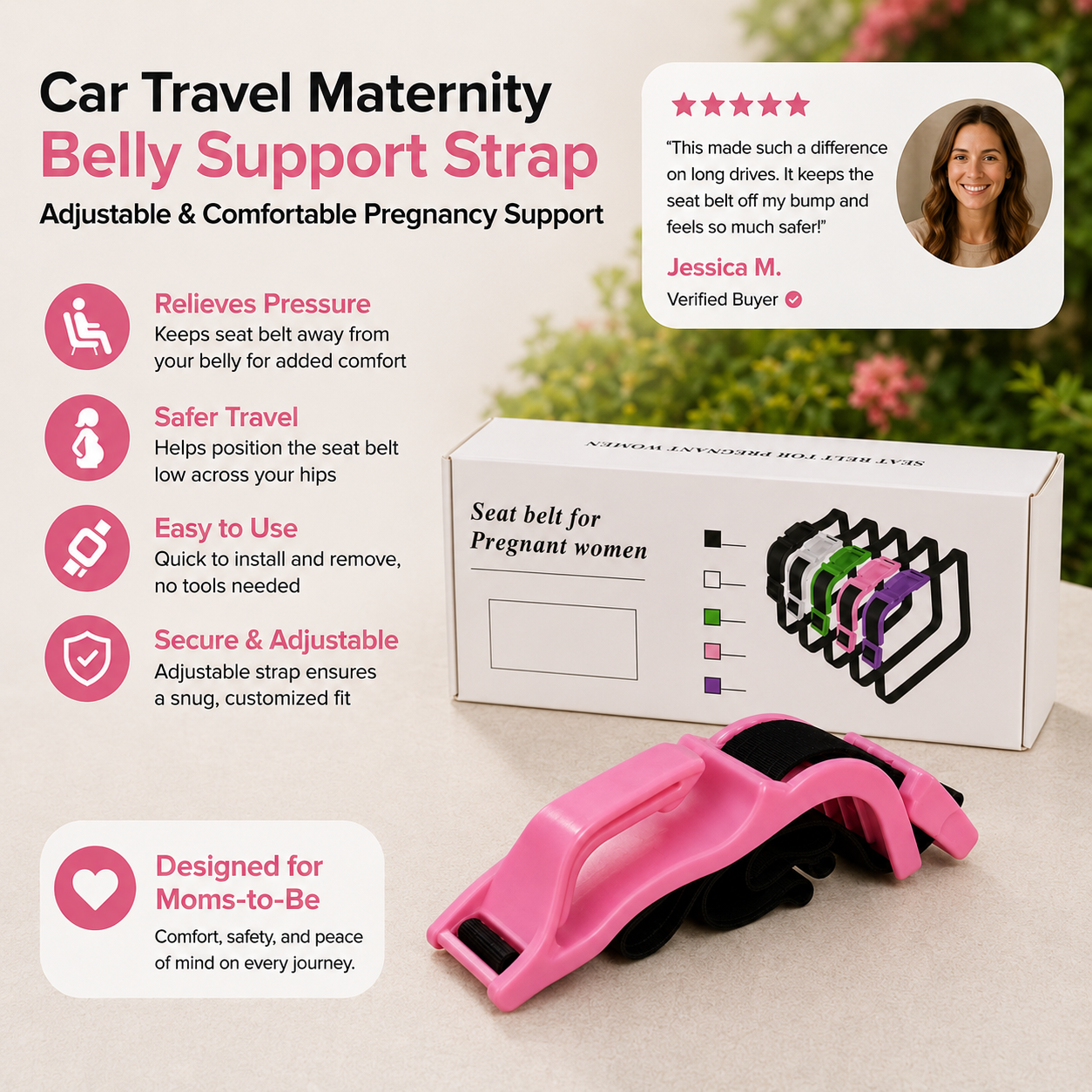Car Travel Maternity Belly Support Strap – Adjustable & Comfortable Pregnancy Support