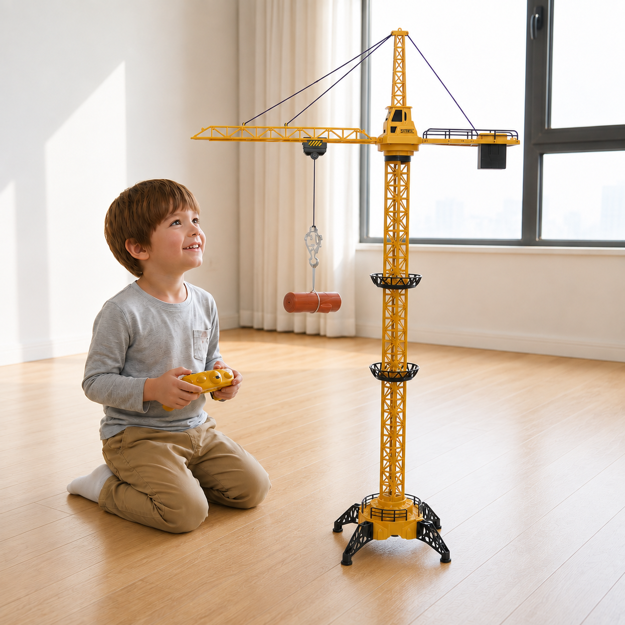 Remote Control Tower Crane – 360° Rotating Construction Toy with Lifting Function