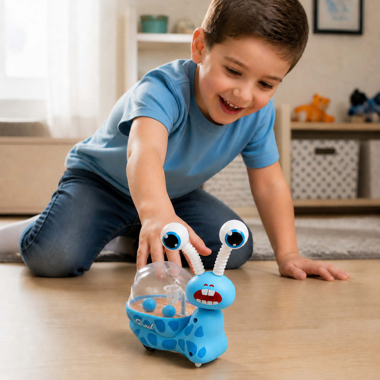 3-in-1 Moving Snail Toy with Basketball Hoop & Telescopic Eyes