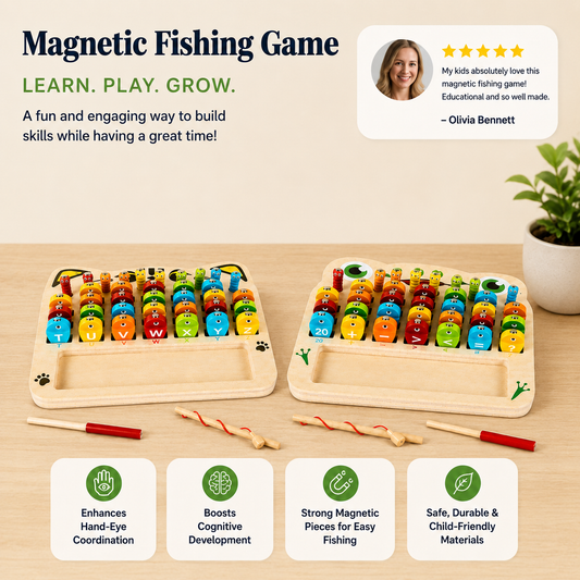 Wooden Magnetic Fishing Game – Alphabet, Math & Fine Motor Skills Learning Toy for Kids